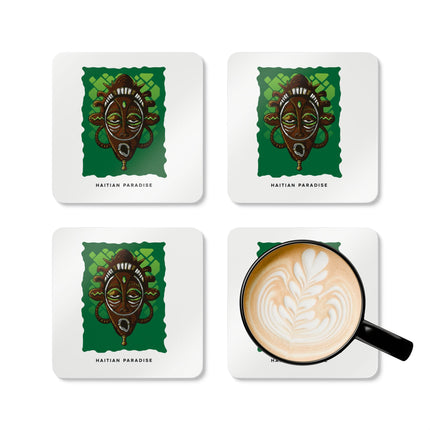 Ancestral Guardian Sacred Mask Coaster Set Afro-Taino Heritage Art Coasters