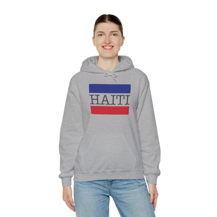 Haiti Pride Badge National Heritage Hoodie Everyday Haiti Collection Unisex Heavy Blend, Casual Wear, and Cultural Events