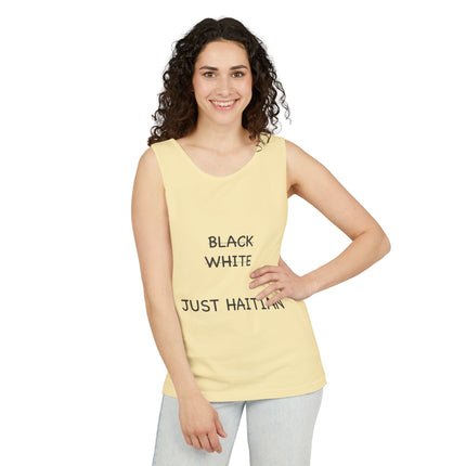 Black White Just Haitian Tank Top Unisex Heritage Pride Shirt Cultural Identity Apparel Summer Wear