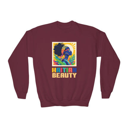 Haitian Beauty Youth Crewneck Sweatshirt Cozy Kids Pullover Afro-Caribbean Art-Inspired Design Cultural Pride for Children