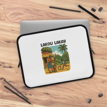 Lakou Lakay Haitian Village Scene Heritage Laptop Sleeve Limited Cultural Memory - CreoleSizzle