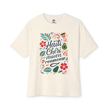 Haiti Chéri Mwen Renmenw Dear Haiti T-Shirt Haitian Heritage Series Crewneck Unisex Oversized Boxy Tee