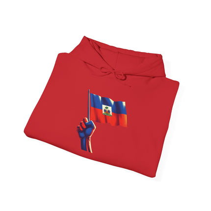 Haitian Pride Unisex Hoodie Heavy Blend Sweatshirt with Raised Flag Graphic Cultural Apparel for Heritage, Activists & Everyday Comfort