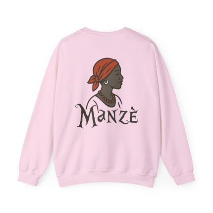Manzè Empowered Haitian Women Crewneck Sweatshirt Unisex Midweight Fleece Black Culture & Heritage Apparel