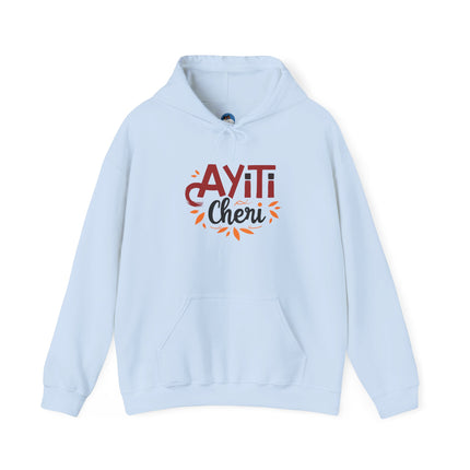 Ayiti Chéri Hoodie Haitian Pride Hooded Sweatshirt, Unisex Cozy Pullover with Cultural Typography, Heritage & Carnival-Inspired Apparel