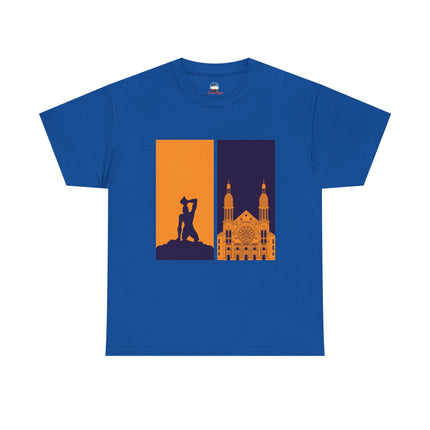 Reflections of Resistance Mirrored Negre Marron Cathedral T-Shirt Haitian Heritage Series Cityscape Unisex Heavy Cotton Tee