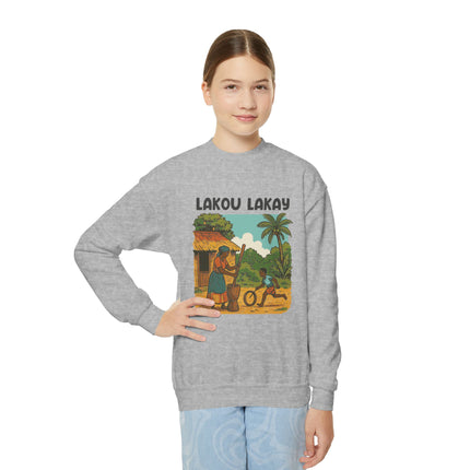 The Heart of Home Lakou Lakay Youth Sweatshirt Haitian Heritage Series Youth Premium Crewneck