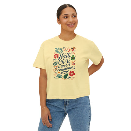 Haiti Chéri Mwen Renmenw Women’s Heritage Boxy Tee Cultural Love Note Design Caribbean Pride Collection, Travel T-Shirt