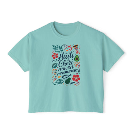 Haiti Chéri Mwen Renmenw Women’s Heritage Boxy Tee Cultural Love Note Design Caribbean Pride Collection, Travel T-Shirt