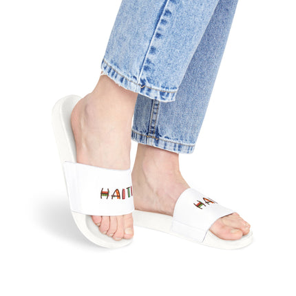 Haiti Pride Slide Sandals Minimalist Heritage Edition - CreoleSizzle