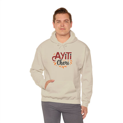 Ayiti Chéri Hoodie Haitian Pride Hooded Sweatshirt, Unisex Cozy Pullover with Cultural Typography, Heritage & Carnival-Inspired Apparel