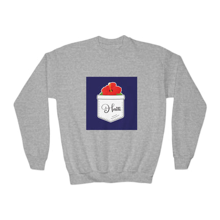 Haiti Hibiscus Youth Crewneck Sweatshirt Cozy Floral Haitian Pride Pullover Unisex Kids Spring Fashion Cultural Heritage Design