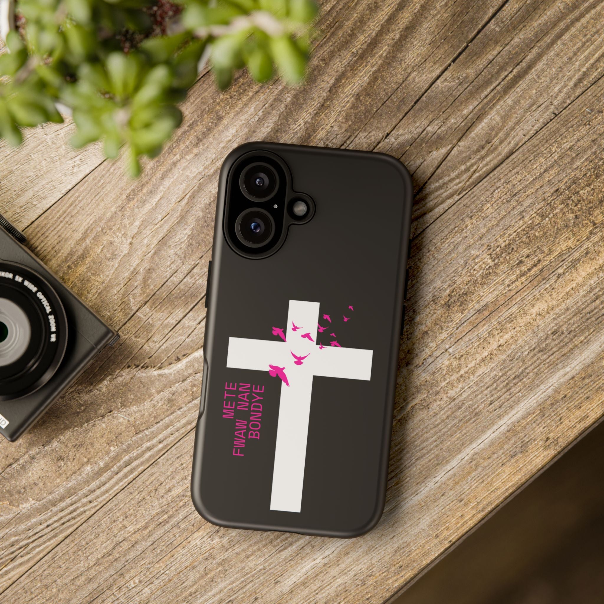 Mete Fwa W Nan Bondye Phone Case – Haitian Gospel Cross Design – Faith-Based Christian Cover