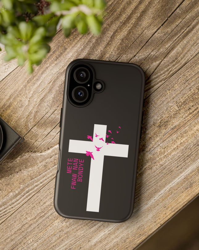 Mete Fwa W Nan Bondye Phone Case – Haitian Gospel Cross Design – Faith-Based Christian Cover - CreoleSizzle