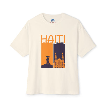 Faith & Resistance — Haiti Oversized Graphic Tee | Marron + Cathedral Design, Revolutionary Heritage Shirt, Unisex Boxy Top - CreoleSizzle