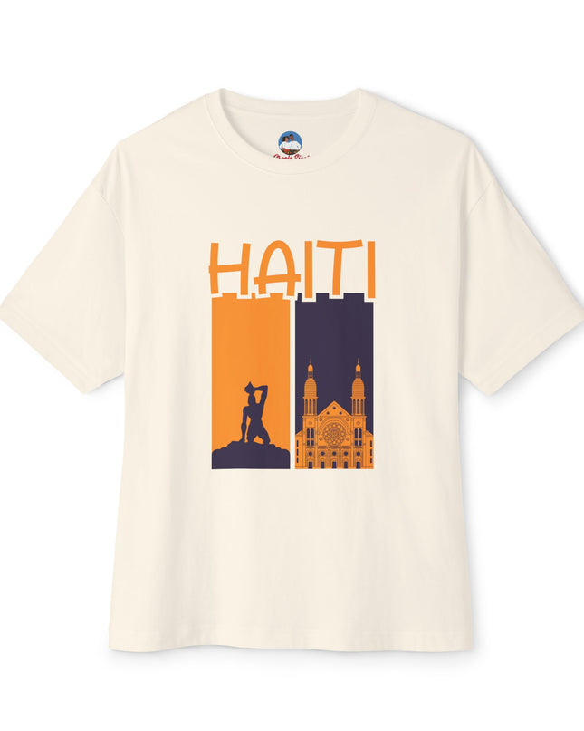 Faith & Resistance — Haiti Oversized Graphic Tee | Marron + Cathedral Design, Revolutionary Heritage Shirt, Unisex Boxy Top