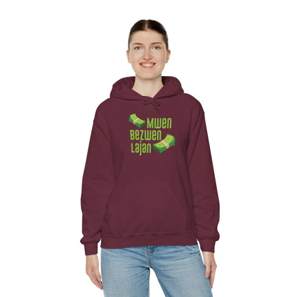 Mwen Bezwen Lajan Hoodie Haitian Hustle Streetwear Money Vibes Collection Unisex Heavy Blend™ Hooded Sweatshirt