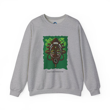 The Ancestral Guardian Afro-Haitian & Taino Mask Sweatshirt Cultural Heritage Series Haitian Paradise Crewneck Sweatshirt
