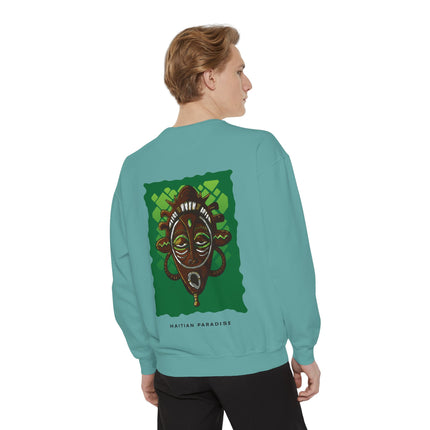 Haitian Paradise Guardian Sweatshirt Afro-Haitian Art-Inspired Design Unisex Cultural Streetwear, Cozy Layer for All Seasons
