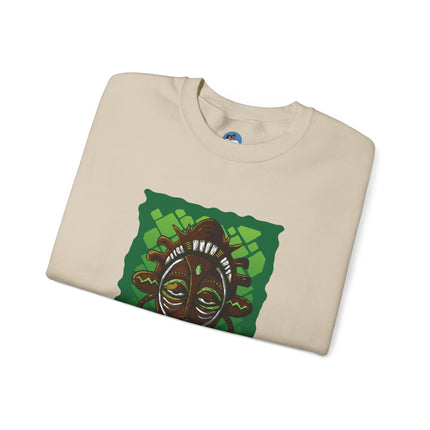 The Ancestral Guardian Afro-Haitian & Taino Mask Sweatshirt Cultural Heritage Series Haitian Paradise Crewneck Sweatshirt