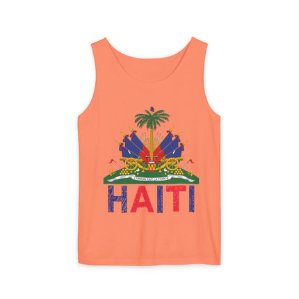 Ayiti in Crayon Heritage Tank Top Haitian Flag & Kreyòl Design Unisex Garment-Dyed Summer Wear