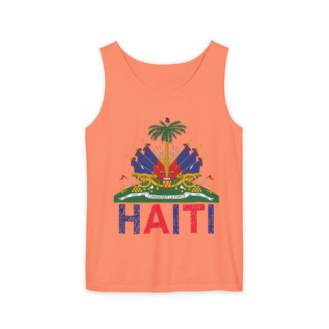 Ayiti in Crayon Heritage Tank Top Haitian Flag & Kreyòl Design Unisex Garment-Dyed Summer Wear