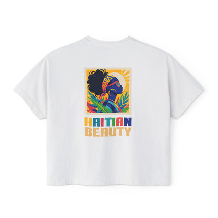 Haitian Beauty Heritage & Grace Women’s Boxy Tee Afro-Caribbean Pride Series Vintage-Inspired Graphic T-Shirt Haitian Street Vibes Graphic on Back