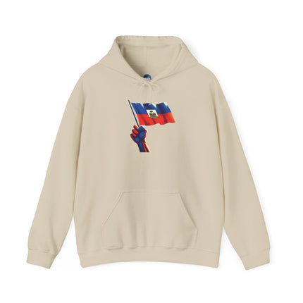 Haitian Pride Unisex Hoodie Heavy Blend Sweatshirt with Raised Flag Graphic Cultural Apparel for Heritage, Activists & Everyday Comfort