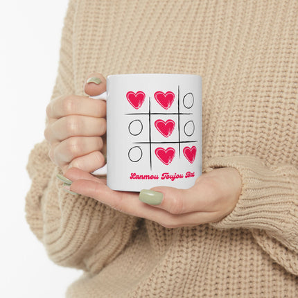 Lanmou Toujou Bat Haitian Tic-Tac-Toe Mug – Romantic Valentine's Day GiftCeramic Mug, (11oz, 15oz) - CreoleSizzle