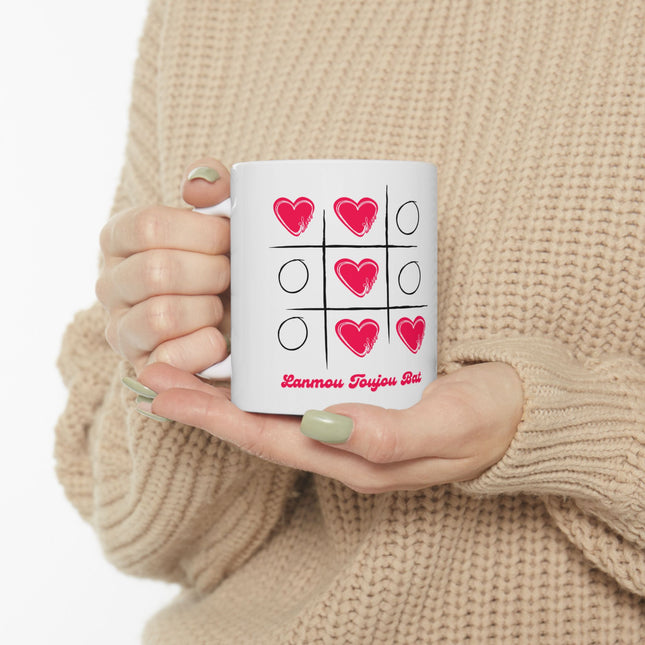 Lanmou Toujou Bat Haitian Tic-Tac-Toe Mug – Romantic Valentine's Day GiftCeramic Mug, (11oz, 15oz) - CreoleSizzle