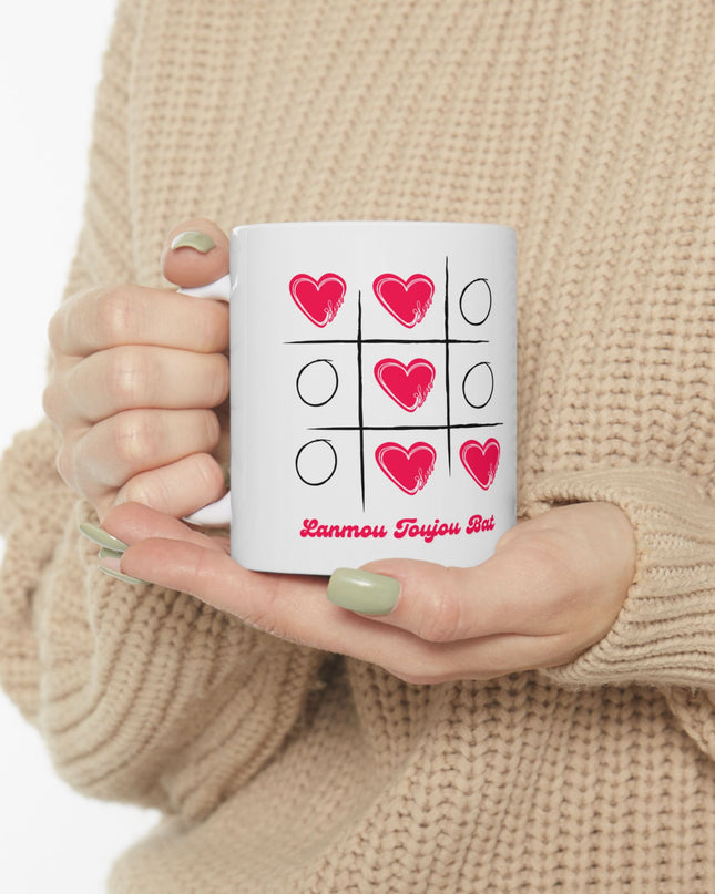 Lanmou Toujou Bat Haitian Tic-Tac-Toe Mug – Romantic Valentine's Day GiftCeramic Mug, (11oz, 15oz) - CreoleSizzle