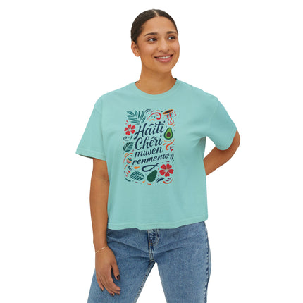 Haiti Chéri Mwen Renmenw Women’s Heritage Boxy Tee Cultural Love Note Design Caribbean Pride Collection, Travel T-Shirt