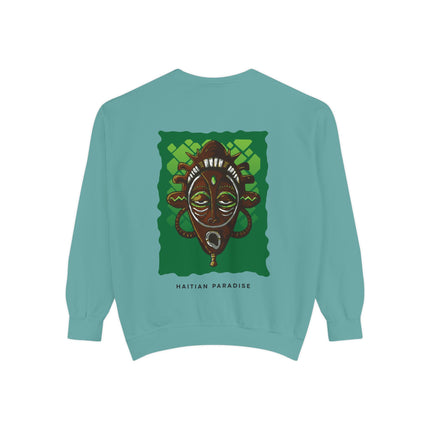 Haitian Paradise Guardian Sweatshirt Afro-Haitian Art-Inspired Design Unisex Cultural Streetwear, Cozy Layer for All Seasons