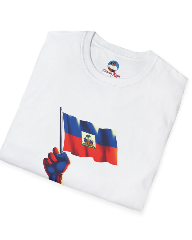 Flag Raised, Fist High — Haitian Pride Sweatshirt | Revolutionary Symbol Apparel, Heritage Crewneck, Black Empowerment Unisex T-Shirt