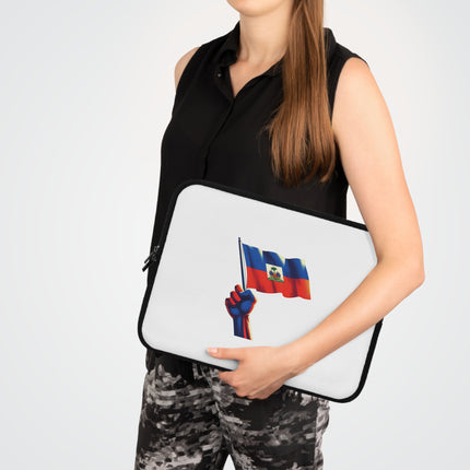 Haitian Flag Fist Premium Laptop Sleeve Symbol of Resistance Identity and Pride - CreoleSizzle