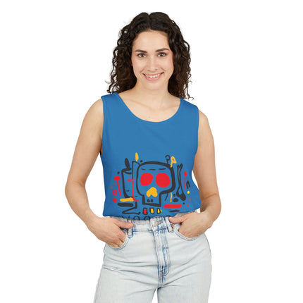 Vodou Inspired Skull Graphic Tank Top Unisex Festival Shirt Spiritual Tribal Design Halloween & Summer Celebration Wear
