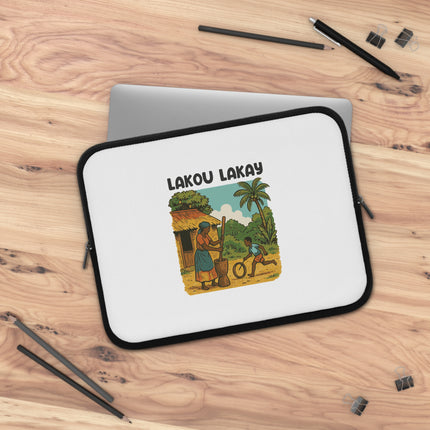 Lakou Lakay Haitian Village Scene Heritage Laptop Sleeve Limited Cultural Memory - CreoleSizzle