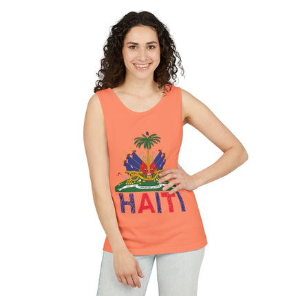 Ayiti in Crayon Heritage Tank Top Haitian Flag & Kreyòl Design Unisex Garment-Dyed Summer Wear