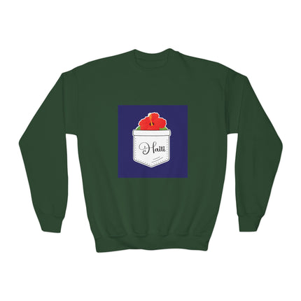 Haiti Hibiscus Youth Crewneck Sweatshirt Cozy Floral Haitian Pride Pullover Unisex Kids Spring Fashion Cultural Heritage Design