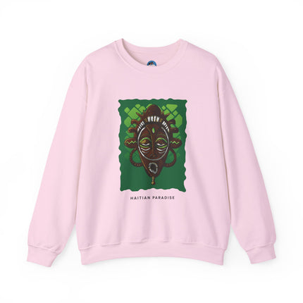 The Ancestral Guardian Afro-Haitian & Taino Mask Sweatshirt Cultural Heritage Series Haitian Paradise Crewneck Sweatshirt
