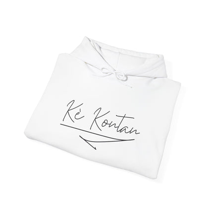 Kè Kontan – “Happy Heart” Minimalist Creole Script Hoodie | Haitian Joy Series | Unisex Heavy Blend Sweatshirt