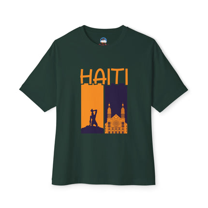 Faith & Resistance — Haiti Oversized Graphic Tee | Marron + Cathedral Design, Revolutionary Heritage Shirt, Unisex Boxy Top - CreoleSizzle