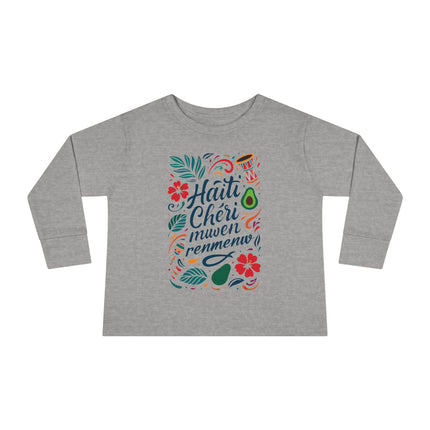 Haiti Chéri Mwen Renmenw Toddler Tee Tropical Floral Long Sleeve Haitian Pride Kids Shirt Spring & Everyday Wear