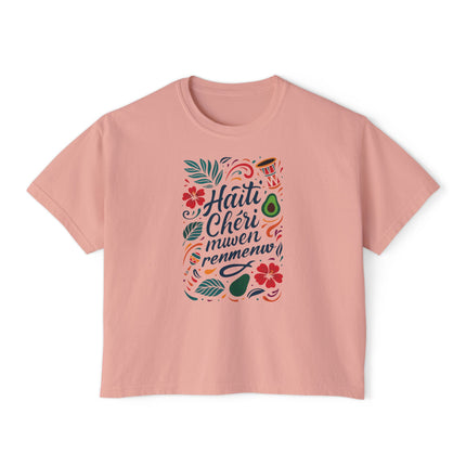 Haiti Chéri Mwen Renmenw Women’s Heritage Boxy Tee Cultural Love Note Design Caribbean Pride Collection, Travel T-Shirt