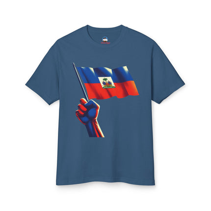 Raised in Resistance Haitian Flag Power Fist T-Shirt Heritage & Unity Series Unisex Heavyweight T-Shirt