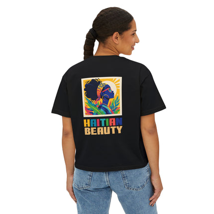 Haitian Beauty Heritage & Grace Women’s Boxy Tee Afro-Caribbean Pride Series Vintage-Inspired Graphic T-Shirt Haitian Street Vibes Graphic on Back
