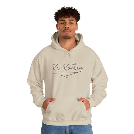 Kè Kontan – “Happy Heart” Minimalist Creole Script Hoodie | Haitian Joy Series | Unisex Heavy Blend Sweatshirt