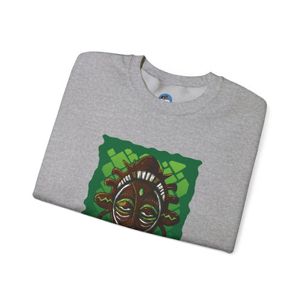 The Ancestral Guardian Afro-Haitian & Taino Mask Sweatshirt Cultural Heritage Series Haitian Paradise Crewneck Sweatshirt
