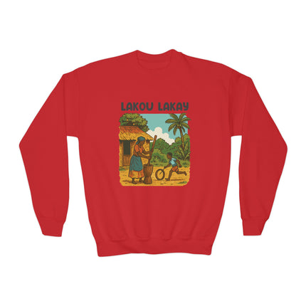 The Heart of Home Lakou Lakay Youth Sweatshirt Haitian Heritage Series Youth Premium Crewneck