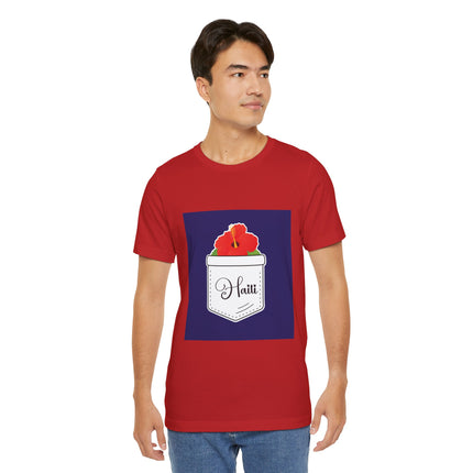 Haitian Hibiscus Pocket Tee Unisex T-Shirt Tropical Heritage Wear Island-Inspired Everyday Top